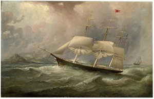 A Black Ball Line nyíróhajó, az Ocean Chief csökkenti a vitorlát az ausztrál futamon, 1853 körül