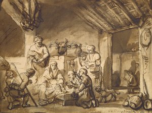 A Pásztorok imádása, 1646 körül (toll, ecset és ceruza papíron) alkotó: Samuel van Hoogstraten