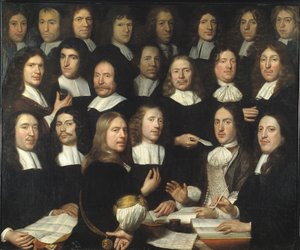 Csoportportré a dordrechti pénzverde mestereiről (Portrait de groupe des maitres et des offices de la monnaie de Dordrecht) - Peinture de Samuel Dirksz van Hoogstraten (1627-1678) - 1674 - Olaj, vászon - 139,5x166 - Dordrechts Múzeum alkotó: Samuel van Hoogstraten