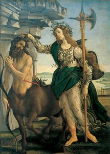Pallas (Athena vagy Minerva) és a Kentaur, Sandro Botticelli (1445-1510), 1482 körül - Firenze, Uffizi Képtár. alkotó: Sandro Botticelli