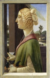 Egy fiatal nő portréja Szent Katalin attribútumaival alkotó: Sandro Botticelli