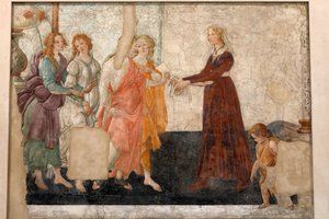 A Vénusz és a 3 kegyelem ajándékot ad egy leányzónak, 1483-85 körül (freskó) alkotó: Sandro Botticelli