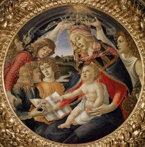 Magnificat Madonna vagy Szűz gyermekkel és öt angyallal (tempera fán alkotó: Sandro Botticelli