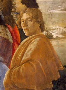 A mágusok imádása. Részlet: Botticelli, Sandro (1445-1510) önarcképe. Tempera panelen, c. 1473-1475, Galleria degli Uffizi, Firenze alkotó: Sandro Botticelli