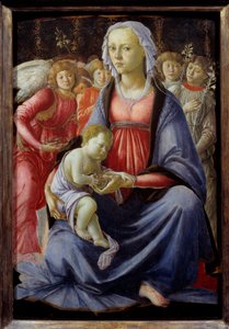 Szűz és gyermek öt angyallal körülvéve Alessandro di Mariano dei Filipepi festménye dit Sandro Botticelli (1445-1510) 15. század V. 0,58x0,4 m alkotó: Sandro Botticelli