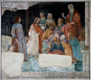 A fiatalember a Seven Liberals Arts összejöveteléhez vezetett. Villa Lemmi freskója. Sandro Botticelli festménye (1444-1510) alkotó: Sandro Botticelli