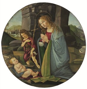 A Madonna imádja a Gyermeket a fiatal Keresztelő Szent Jánossal (tempera és olaj, tábla) alkotó: Sandro (and workshop) Botticelli