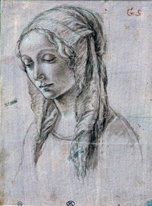 Fiatal nő feje”” Ecsetrajz és fehér szárnyak Alessandro di Mariano dei Filipepi attribútuma Sandro Botticelli (1445-1510) 15. századi Párizs, Louvre Múzeum alkotó: Sandro (attr. to) Botticelli