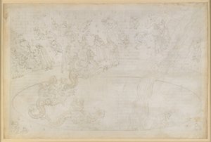 A Divina Commedia, Inferno XVII. Vergilius és Dante a pokol hetedik körében, 3. szalag: az isteni rend ellen erőszakot elkövetők a lángsivatagban, a uzsorások büntetése; leereszkedés a mélységbe Geryon hátán alkotó: Sandro Botticelli
