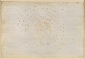 A Divina Commedia, Paradiso VIII. Harmadik bolygószféra (a Vénusz mennyországa): A szerelmesek birodalma; Karl Martell lelke panaszkodik családjára, és elmagyarázza Danténak az emberek közötti különbségek okait alkotó: Sandro Botticelli