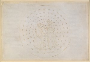 A Divina Commedia, Paradiso VII. A második bolygószféra (a Merkúr mennyországa): Beatrice bevezeti Dantét az isteni igazságosság bonyolult kérdéseibe, valamint az emberi eredendő bűn és a Krisztus halálán keresztül történő megváltás témájába alkotó: Sandro Botticelli