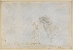 A Divina Commedia, Paradiso V. Az első bolygószféra (a Hold égboltja): Beatrice elmagyarázza Dantének az egyházi felmentés alapelveit; felemelkedés a Mars szférájába alkotó: Sandro Botticelli