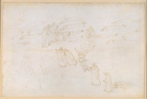 A Divina Commedia, Purgatórium XIX. Feljutás a Purgatórium ötödik körébe: Dante szirénálma; a kapzsiak és a pazarlók vezeklése; beszélgetés V. Hadrianussal. alkotó: Sandro Botticelli