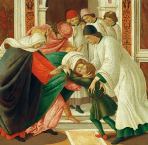 Élő és. Csodák d. Utca. Zenobius (halottakat támaszt fel) alkotó: Sandro Botticelli