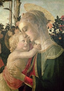 Madonna és gyermek Keresztelő Szent Jánossal, Madonna és gyermek olaj részlete a 93886-os táblarészleten alkotó: Sandro Botticelli