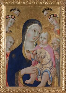 Madonna gyermekével, Apollónia és Bernardino szentekkel és négy angyallal, 1460 körül alkotó: Sano di Pietro
