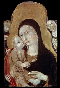 A Szűz és a Gyermek a szentekkel. Sano di Pietro (1406-1481) festménye. Tempera fa, 43 x 27 cm. Sienai iskola, olasz gótikus művészet. Puskin Szépművészeti Múzeum, Moszkva. ©FineArtImage/Leemage
