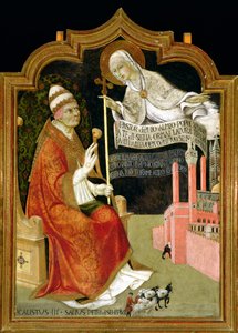 A Szűzanya jelenése III. Calixtus pápának (1378-1458) 1455-58 (olaj, tábla)