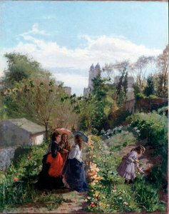 Hölgyek a kertben (olaj, vászon alkotó: Sante Bertelli
