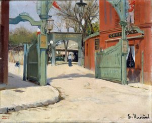 A Moulin de la Galette park bejárata - Santiago Rusinol (1861-1931) festménye - 1891 - Olaj, vászon - 33,5x41 - Museu Nacional d