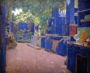 The Blue Patio - (El patio azul, Sitges) - Santiago Rusinol y (i) Prats (1861-1931) festménye 1913. Barcelona (Barcelona) Katalonai Nemzeti Művészeti Múzeum - Gusman/Leemage