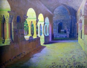 A román stílusú kolostor, Sant Benet de Bages - Santiago Rusinol y (i) Prats festménye (1861-1931) 1907 Madrid, Banco Santander gyűjtemény.