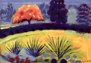 Botanikus kert, ősz (olaj a kártyán) alkotó: Sara Hayward