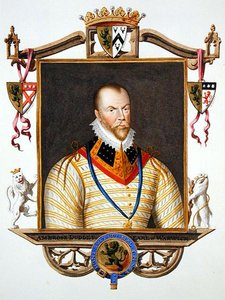 Ambrose Dudley portréja (kb. 1528-15 90) Warwick 1. grófja az Erzsébet királynő udvarának emlékirataiból, 1825-ben (akvarell és gouache, papíron) alkotó: Sarah Countess of Essex