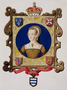 Parr Katalin (1512-48), VIII. Henrik 6. királynőjének portréja fiatal nőként az Erzsébet királynő udvarának emlékirataiból, 1825-ben (wc és gouache papíron)