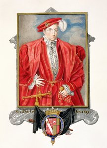 Henry Howard (1517-47 körül) Surrey grófjának portréja az 1825-ben kiadott "Emlékiratok Erzsébet királynő udvaráról" című kötetből (wc és gouache, papír).