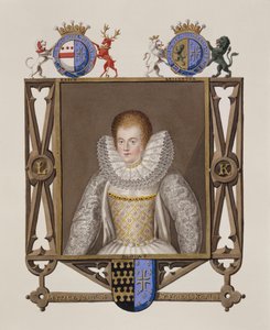 Lettice Knollys (kb.1541-1634) Sir Francis Knollys lányának portréja Erzsébet királynő udvarának emlékirataiból, 1825-ben (wc és gouache papíron)