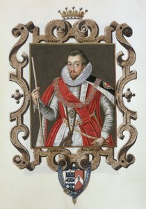 Robert Cecil (1563-1612) 1. Salisbury grófjának portréja az 1825-ben kiadott "Emlékiratok Erzsébet királynő udvaráról" című kötetből (wc és gouache, papír).
