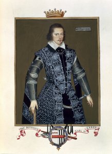 Robert Devereux (1566-1601) Essex 2. grófjának portréja Erzsébet királynő udvarának emlékirataiból Sir William Segar (fl.1913-d.1633) 1825-ben megjelent olaja nyomán (wc és gouache papíron)