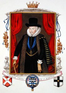Sir Thomas Cecil (1542-1623) Exeter 1. grófja, 2. Lord Burghley portréja az Erzsébet királynő udvarának emlékirataiból, 1825-ben (akvarell és gouache, papíron)