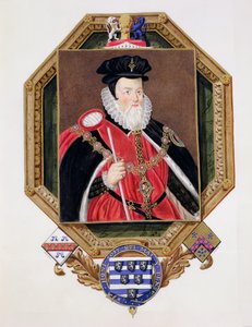 William Cecil (1520-98) Burghley 1. báró portréja az Erzsébet királynő udvarának emlékirataiból, Marcus Gheeraerts ifjabb (kb.1561-1635) 1825-ben megjelent képe után (wc és gouache o)