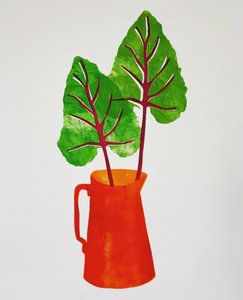 "Piros kancsó levelekkel" 2020 (monoprint) alkotó: Sarah Thompson-Engels