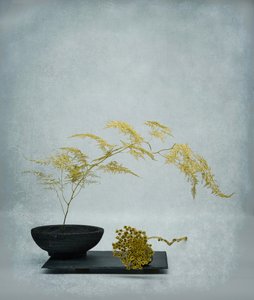 Aranyszínű ikebana csendélet alkotó: Saskia Dingemans