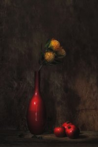 Vörös vázás virágcsendélet alkotó: Saskia Dingemans