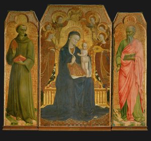 Poliptichon. Középen: Madonna és gyermeke körül ...