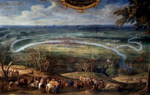 II. Bourbon Lajos, Conde hercege (Bourbon-Conde) (Grand Conde) (1621-1686) akciói, Párizs blokádja 1649-ben a Megváltó Le Conte (Leconte, Le Comte, Lecomte) Fronde-festménye során (1659) -1694) 17. századi Chantilly, Musee Conde