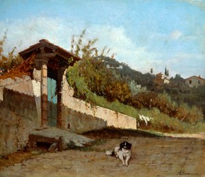 Toszkán villa portikusa, Francesco Saverio Altamura (1826-1897), olaj, vászon, 23x27 cm.