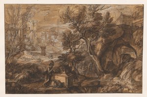 Táj pásztorral egy antik szarkofág közelében alkotó: Sébastien Bourdon (attributed to)