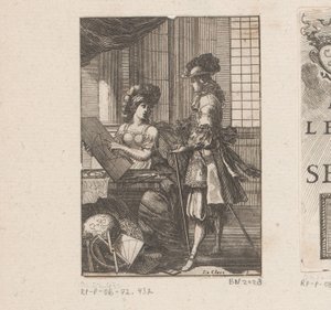 Geometria és fiatal férfi geometriai rajzzal Címlap ehhez: Pratique de la géometrie, sur le papier et sur le terrain (...), 1669 alkotó: Sébastien Leclerc (I)
