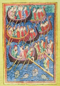 Angliában partra szálló vikingek a migráció második hulláma alatt (vellum) alkotó: Scandinavian School