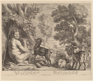 Pan fuvolán játszik alkotó: Schelte Adams Bolswert after Jacob Jordaens