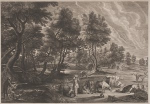 Tanyasi táj vadászokkal és tejeslányokkal alkotó: Schelte Adams Bolswert, after Sir Peter Paul Rubens