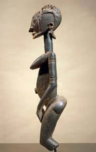 Fa és fém szobor, a ferde szemek mestere, magassága 59 cm, dogon törzsi művészet Mali