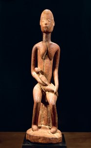 Anyát és gyermeket ábrázoló faszobor, Master of Red Maternity, magassága 59 cm, dogon törzsi művészet Mali