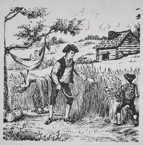 Egy család kukoricát arat (litho) alkotó: School American