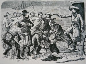 Négy bandita legyőz és kifosztott két tisztet és hét katonát Bismarck közelében, Dakota Területen, a New York Illustrated Timestól alkotó: School American